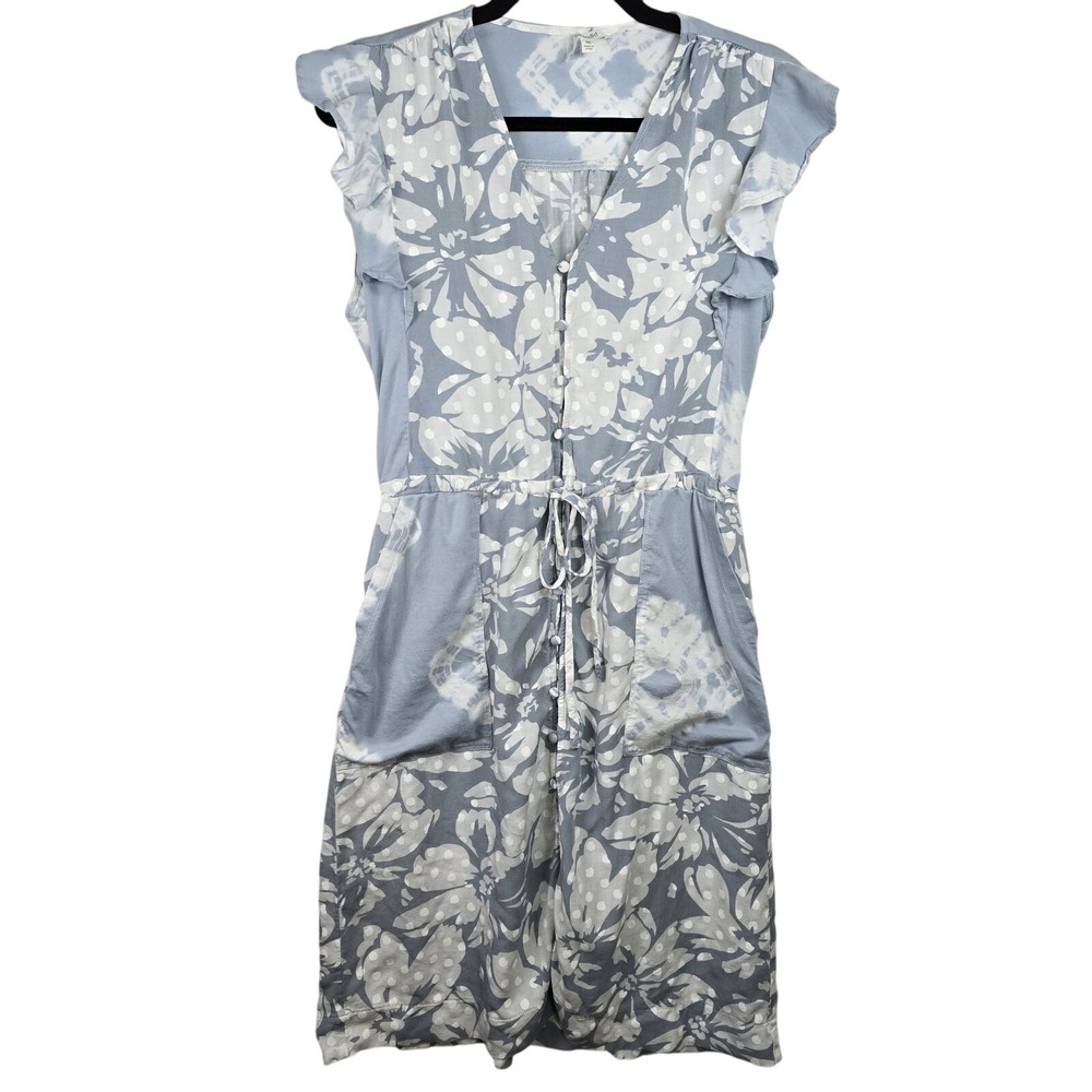 Splendid Women's Blue Floral V-Neck Flutter-Dress Midi Dress Size XS‎ Tie Dye